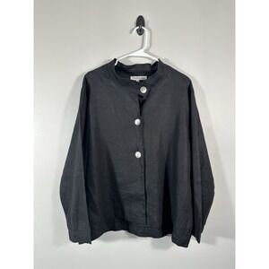 Christopher Calvin Shirt Jacket Large Black Linen Blazer Minimalist Lagenlook